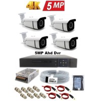 AC-60 5MP 4 Kameralı 4K Büyük Kasa AHD Güvenlik Kamera Seti